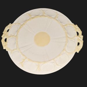 Belleek 9" Shell and Coral Double Handled Cake, Dessert Plate Yellow Accent